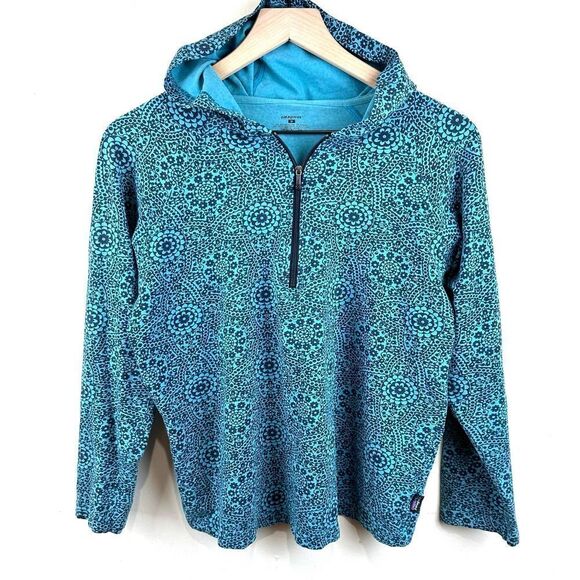 Patagonia Teal Vintage Floral 1/4 Zip‎ Hooded Sweatshirt Women’s M - Picture 1 of 11